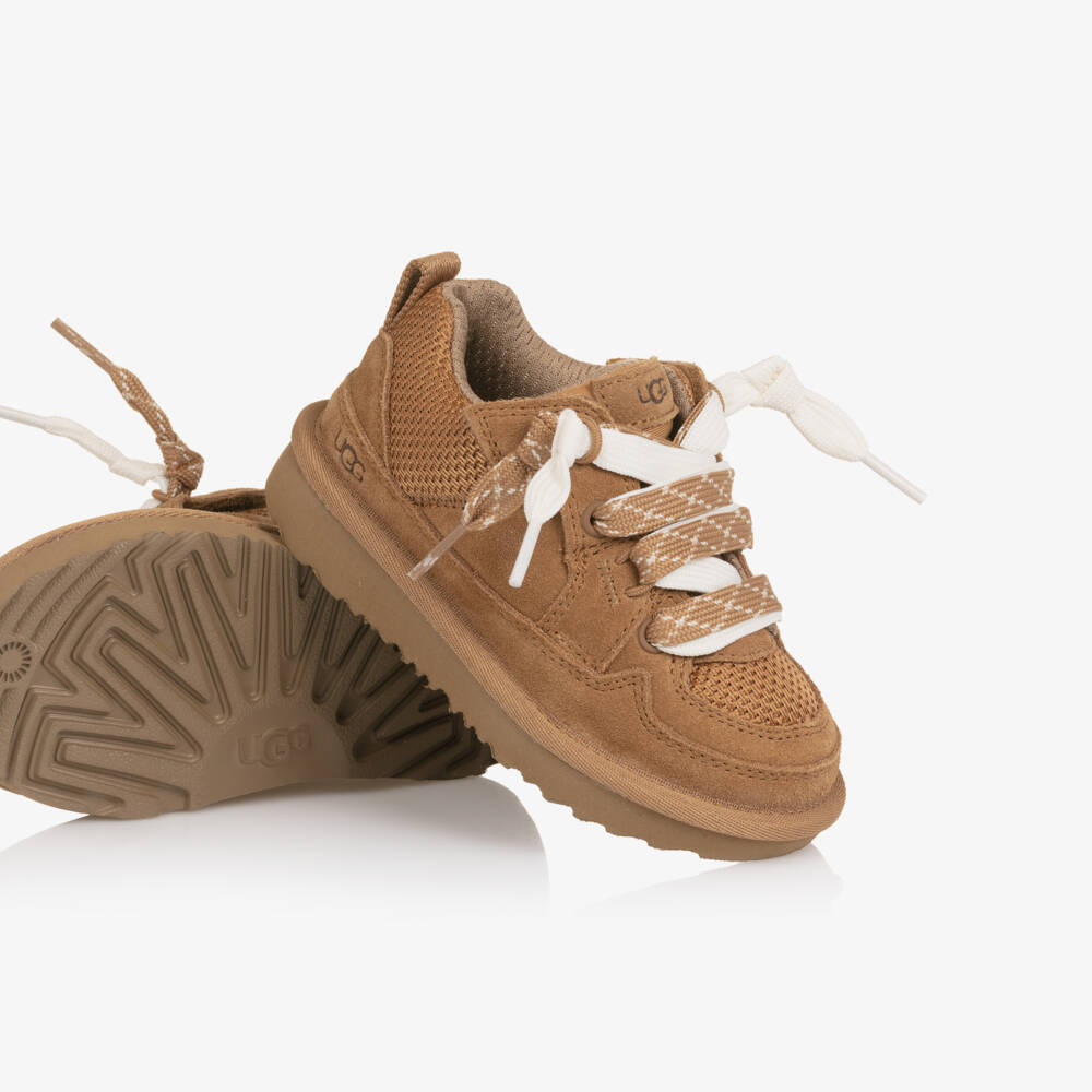 Une Fille-Lo Lowmel Chestnut Brown Suede Leather Trainers | Childrensalon