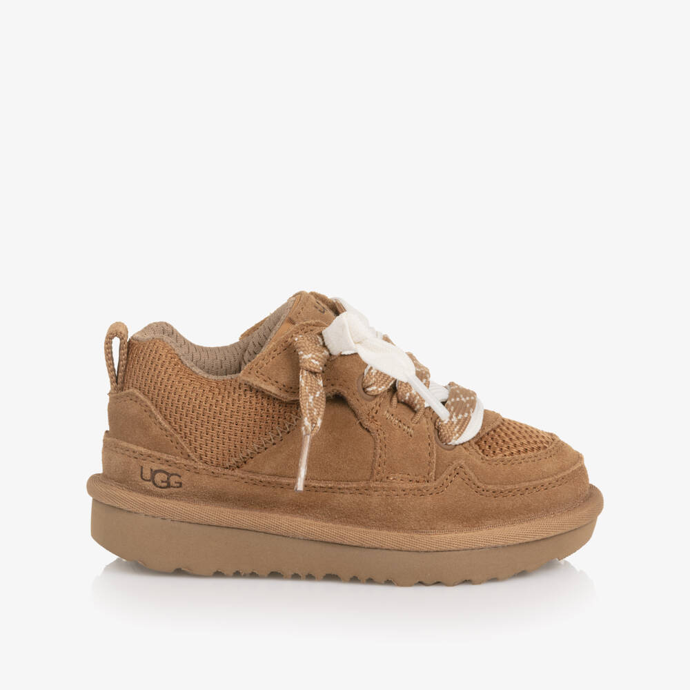 Une Fille-Lo Lowmel Chestnut Brown Suede Leather Trainers | Childrensalon