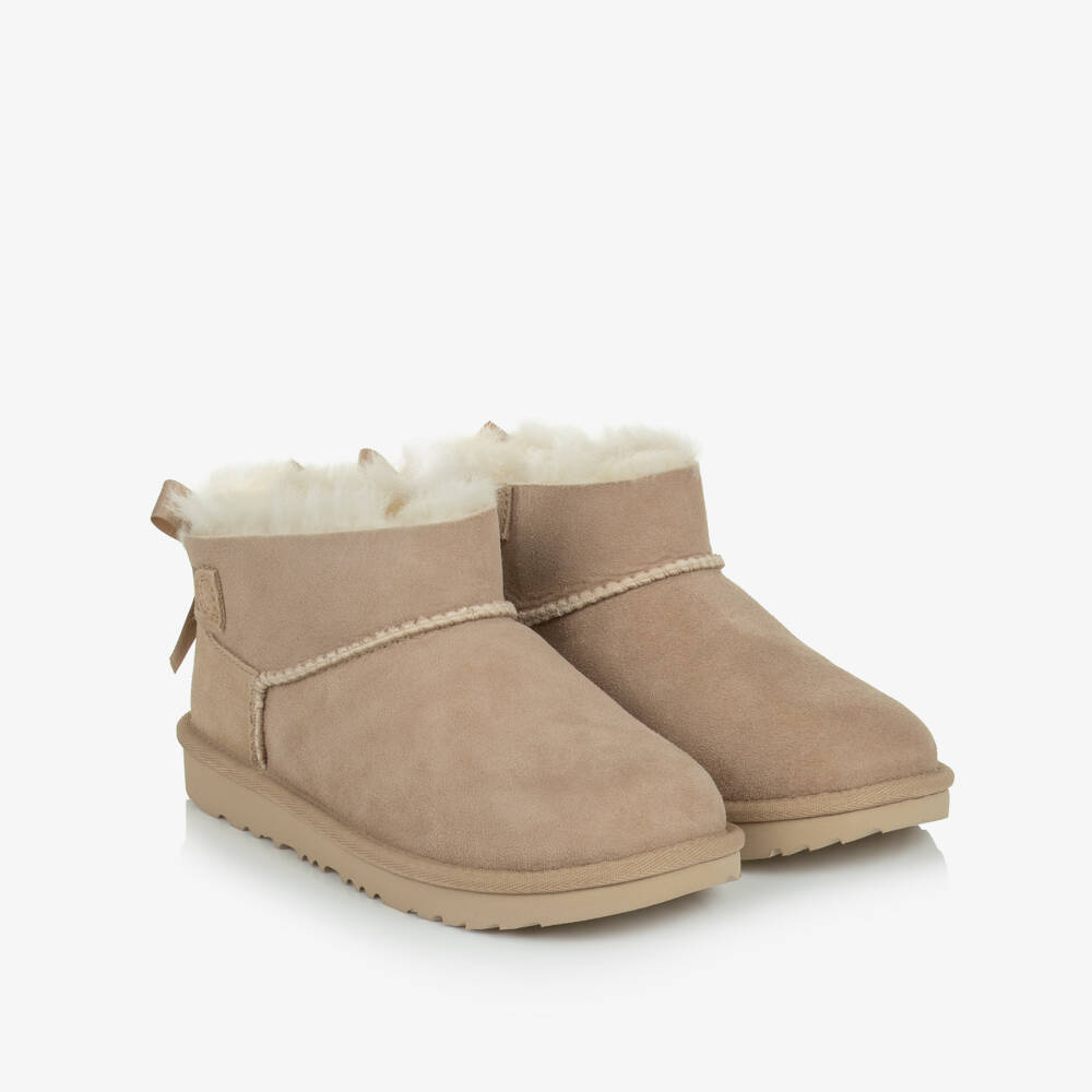 UGG-Sand Beige Ultra Mini Bailey Bow Boots | Childrensalon