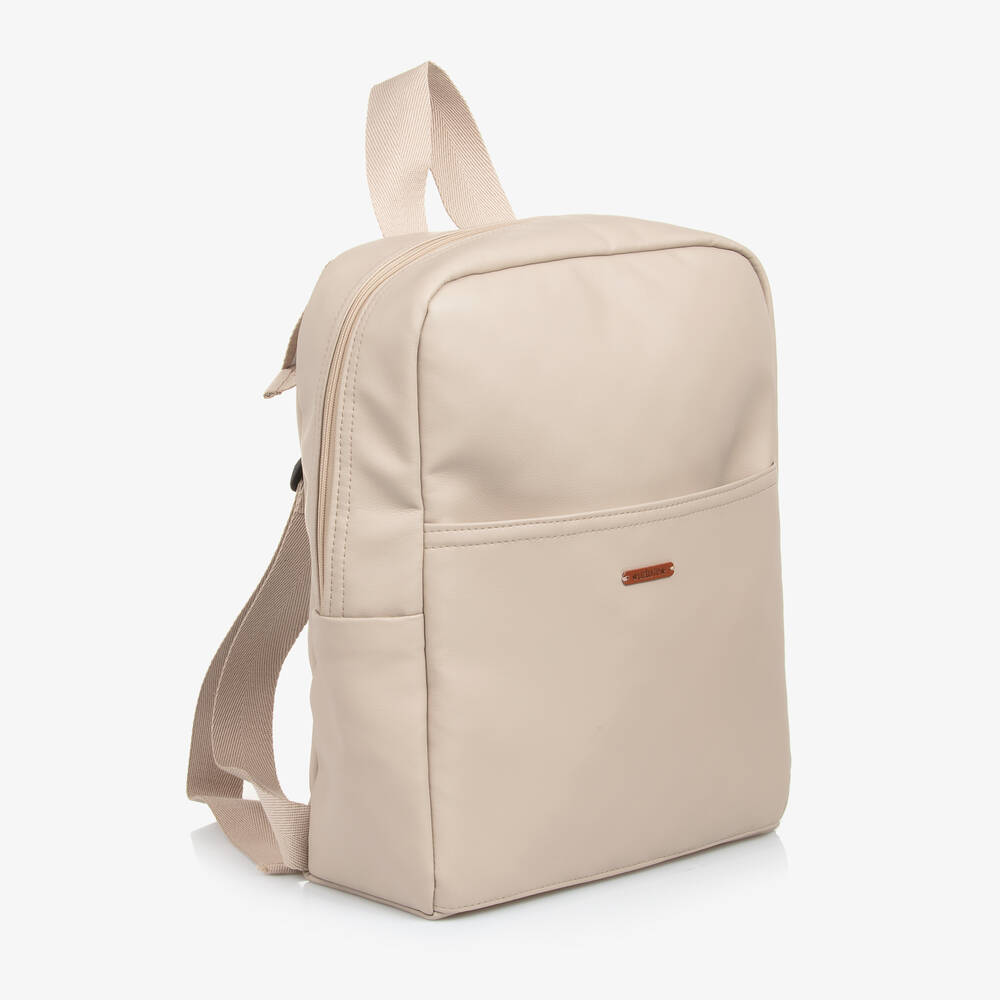 Uzturre-Beige Faux Leather Changing Backpack (37cm) | Childrensalon