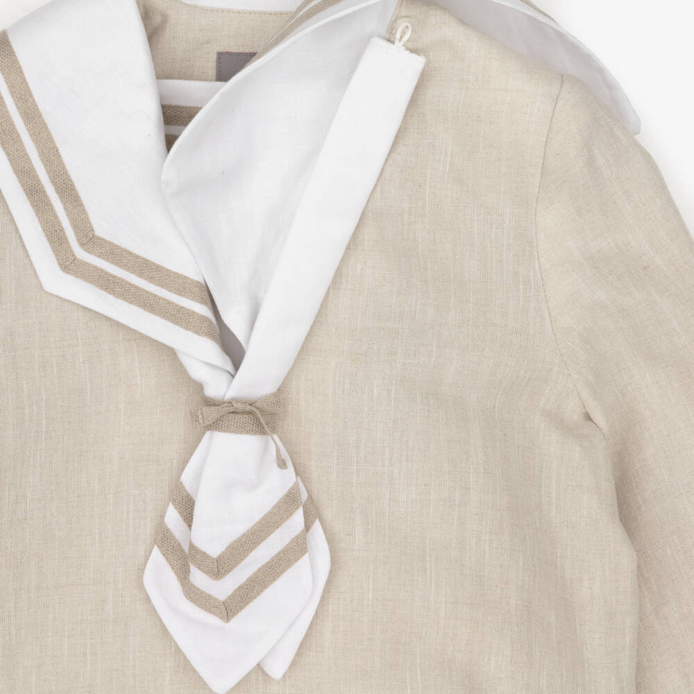 Varones One-Boys Beige Sailor Top & White Trouser Set | Childrensalon