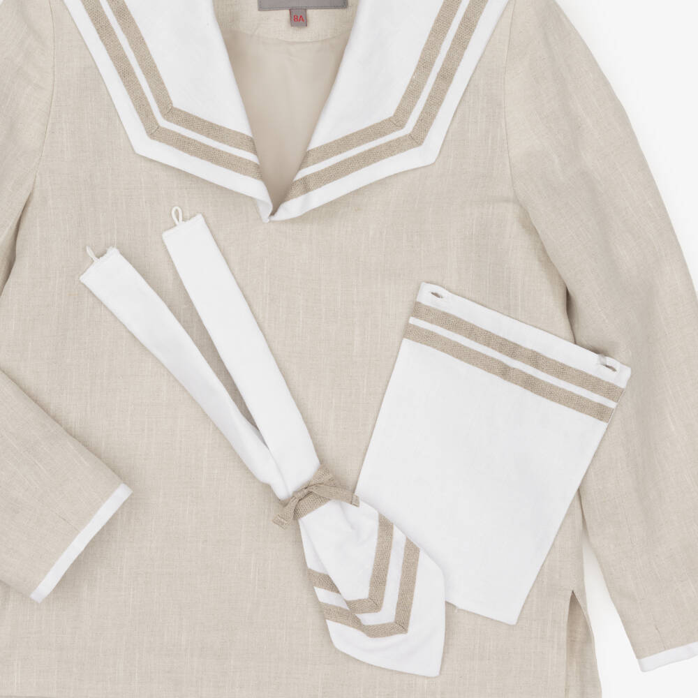 Varones One-Boys Beige Sailor Top & White Trouser Set | Childrensalon