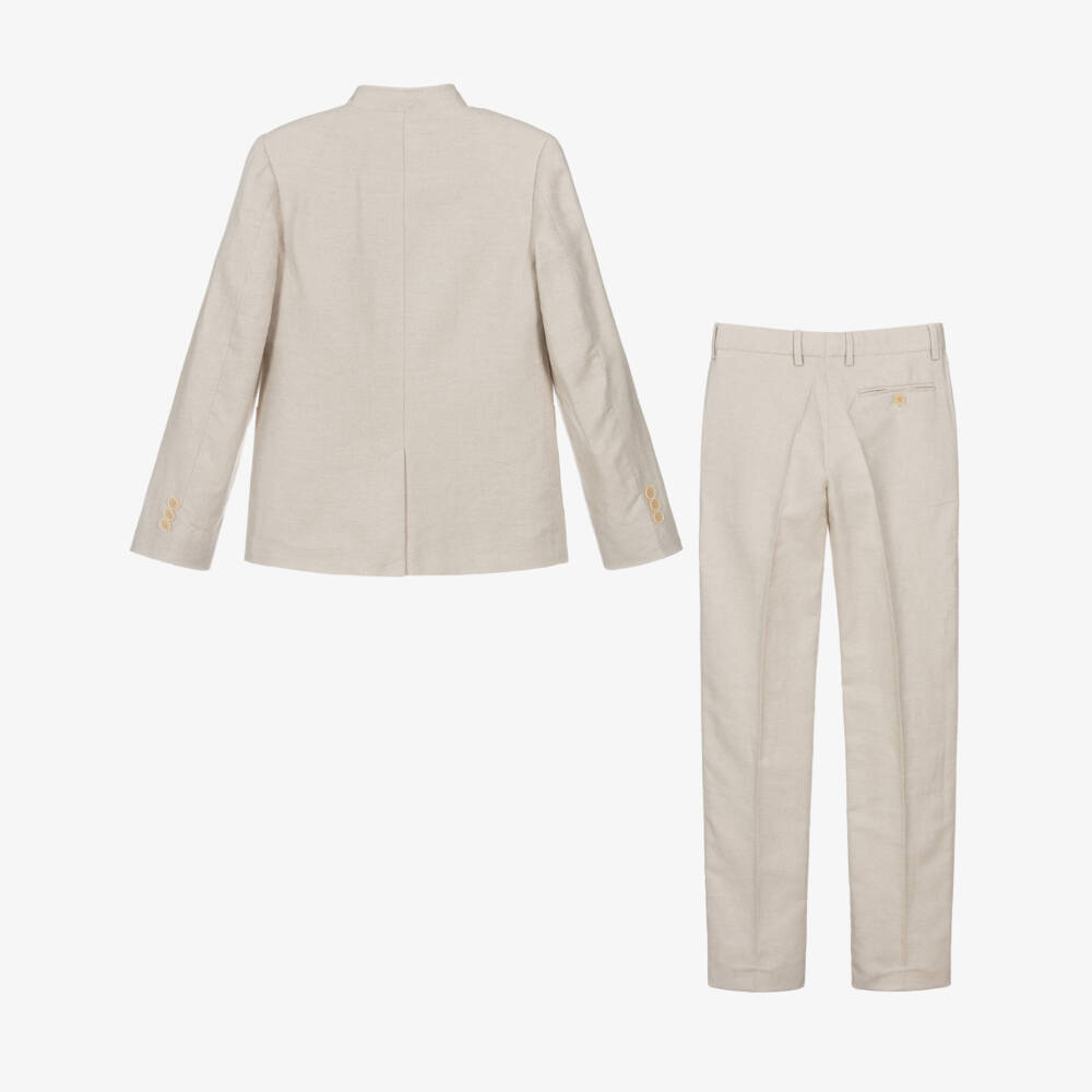 Varones One-Boys Beige Suit with Stand-Up Collar | Childrensalon