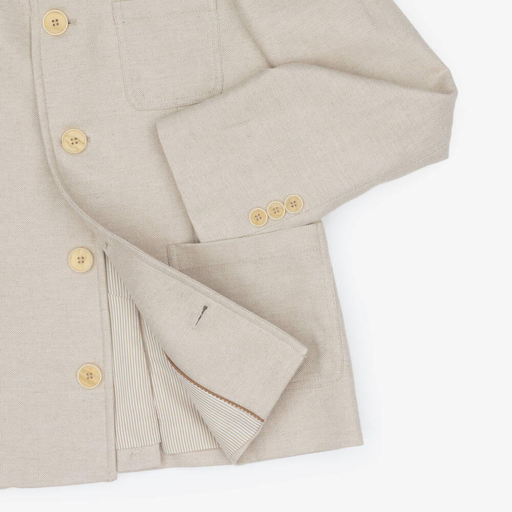 Varones One-Boys Beige Suit with Stand-Up Collar | Childrensalon