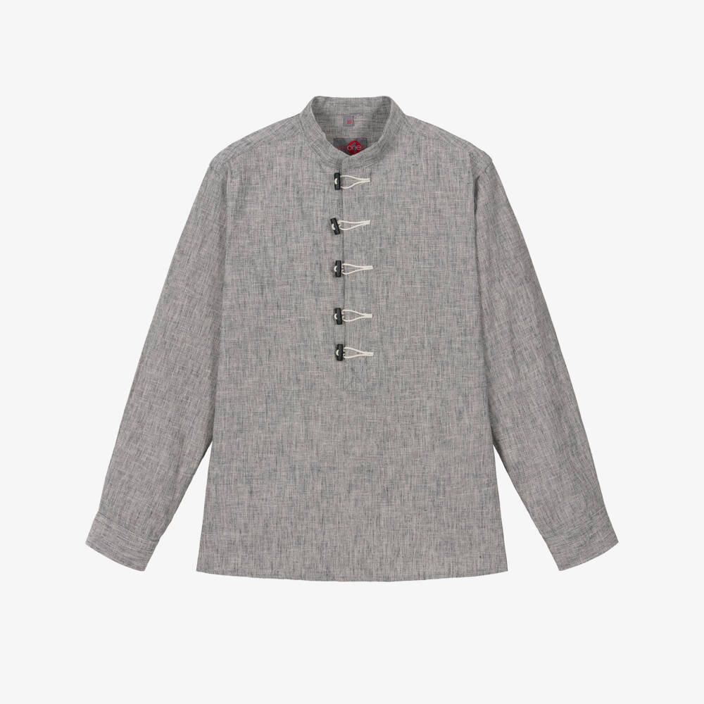Varones One-Boys Grey Collarless Shirt with Toggles | Childrensalon