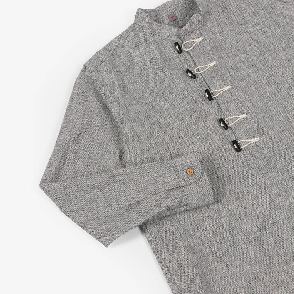 Varones One-Boys Grey Collarless Shirt with Toggles | Childrensalon