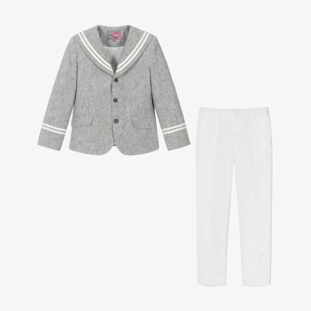 Varones One-Boys Grey & White Sailor Suit | Childrensalon