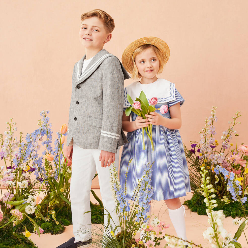 Varones One-Boys Grey & White Sailor Suit | Childrensalon