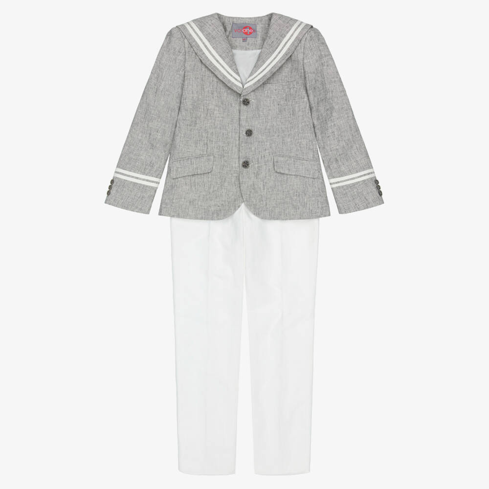 Varones One-Boys Grey & White Sailor Suit | Childrensalon