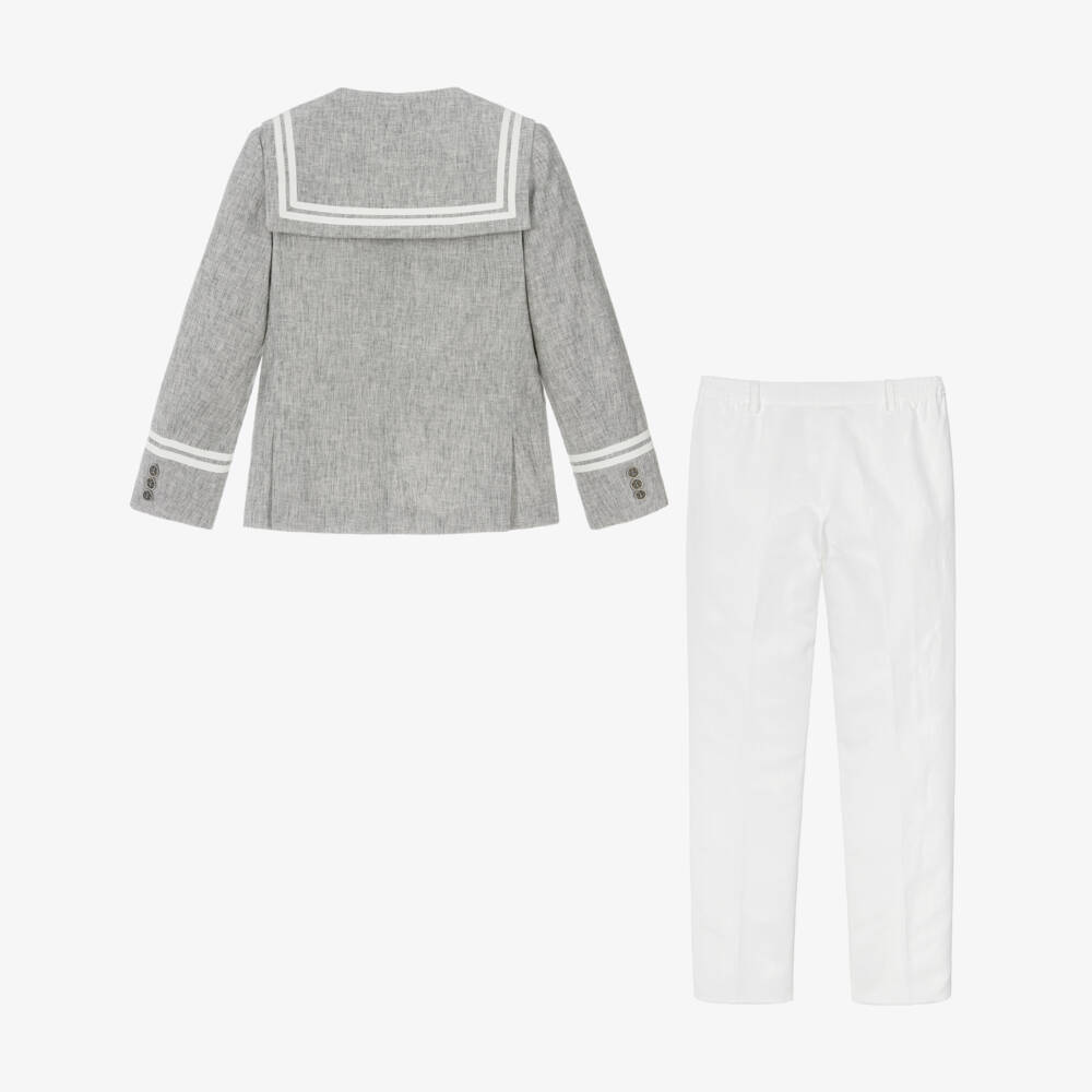 Varones One-Boys Grey & White Sailor Suit | Childrensalon