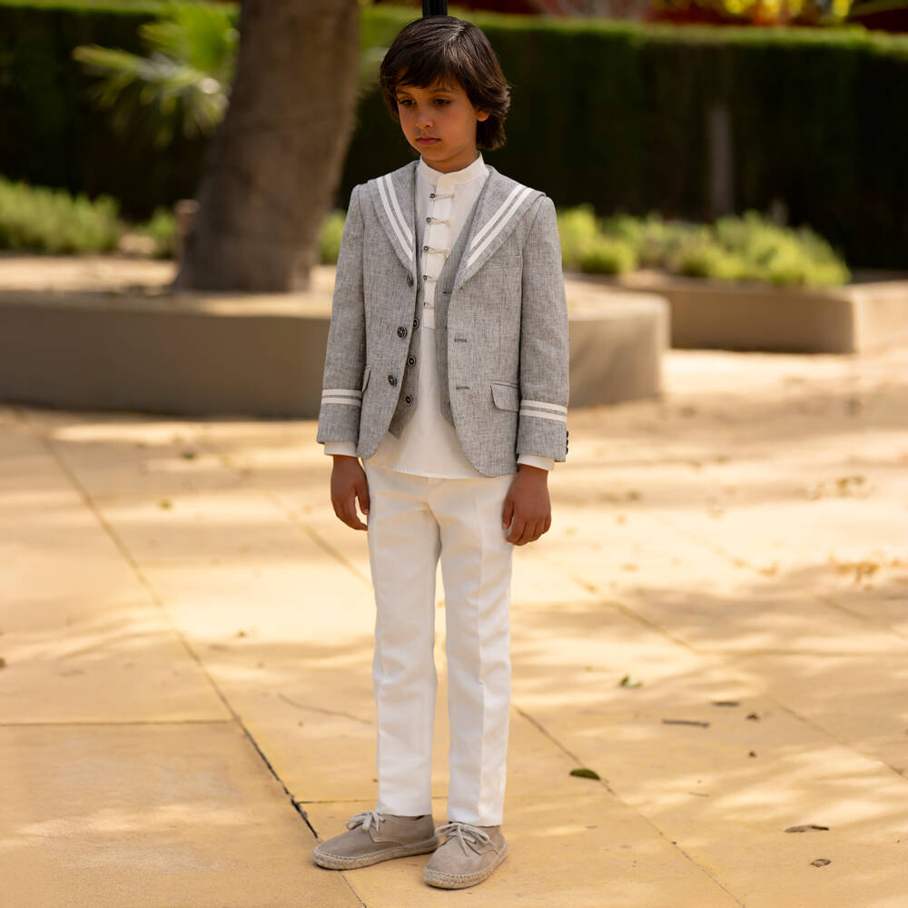 Varones One-Boys Grey & White Sailor Suit | Childrensalon