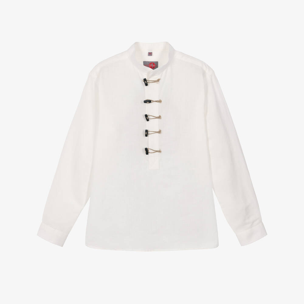 Varones One-قميص بدون ياقة وبأزرار توغل لون عاجي للأولاد | Childrensalon