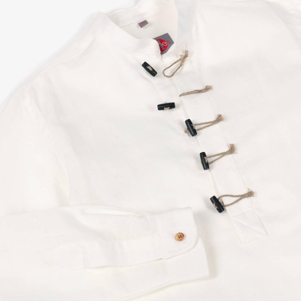 Varones One-Boys Ivory Collarless Shirt with Toggles | Childrensalon