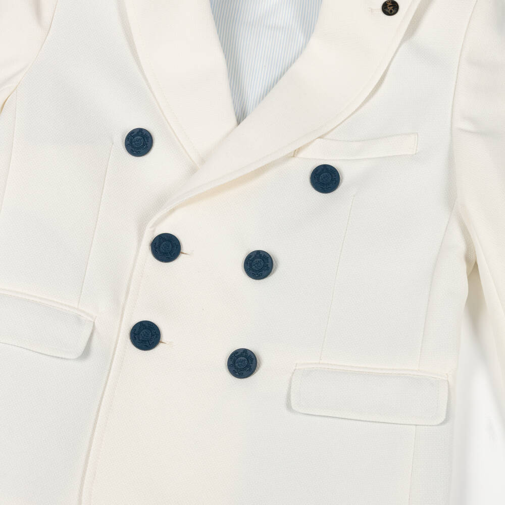 Varones One-Boys Ivory & Navy Blue Double Breasted Suit | Childrensalon