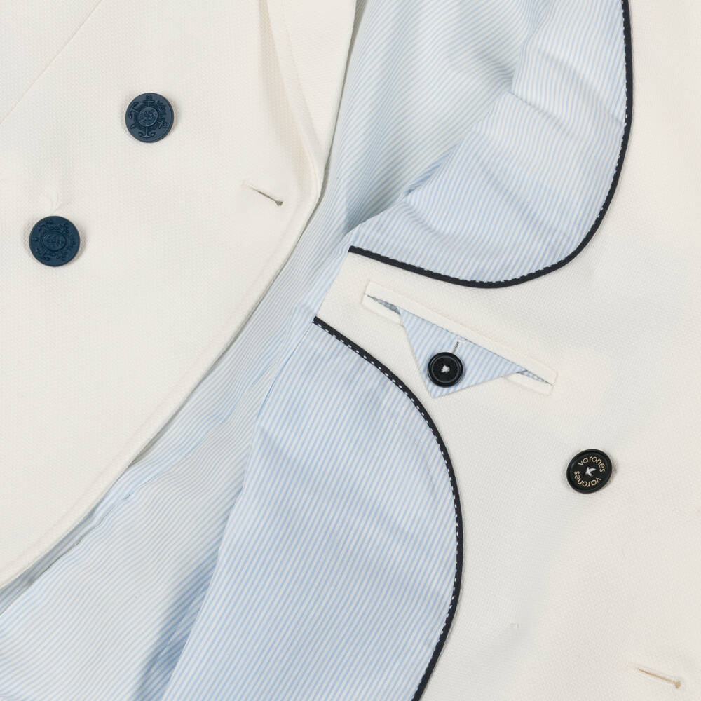 Varones One-Boys Ivory & Navy Blue Double Breasted Suit | Childrensalon