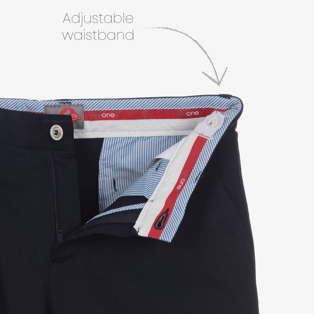 Varones One-Boys Ivory & Navy Blue Double Breasted Suit | Childrensalon