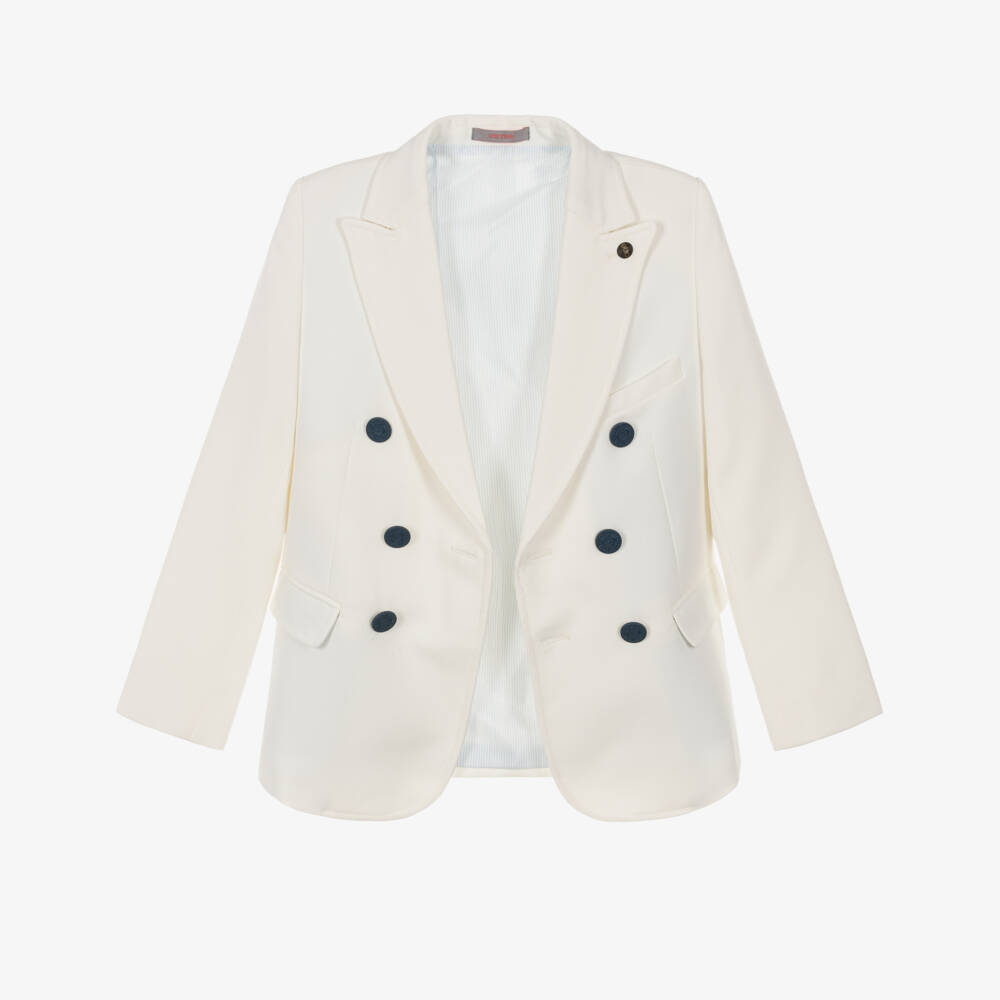 Varones One-Boys Ivory & Navy Blue Double Breasted Suit | Childrensalon