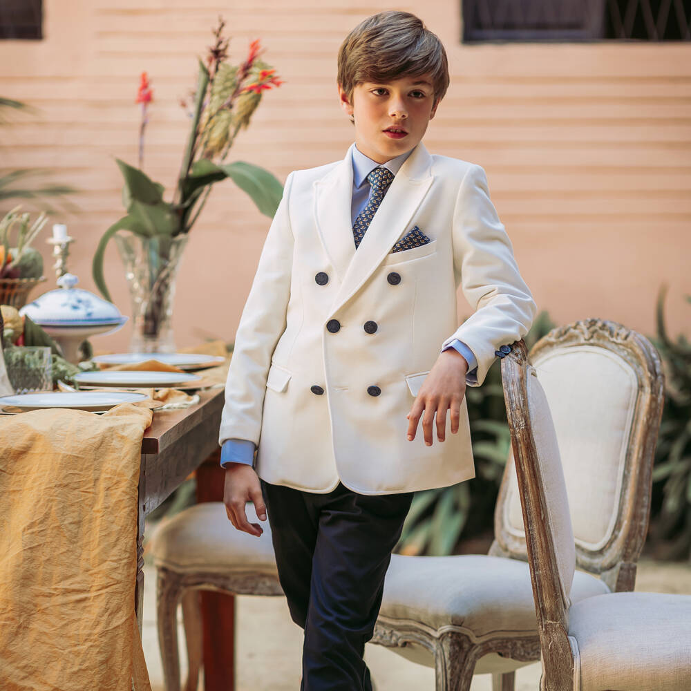 Varones One-بدلة مزدوجة الصدر لون عاجي وكحلي للأولاد | Childrensalon