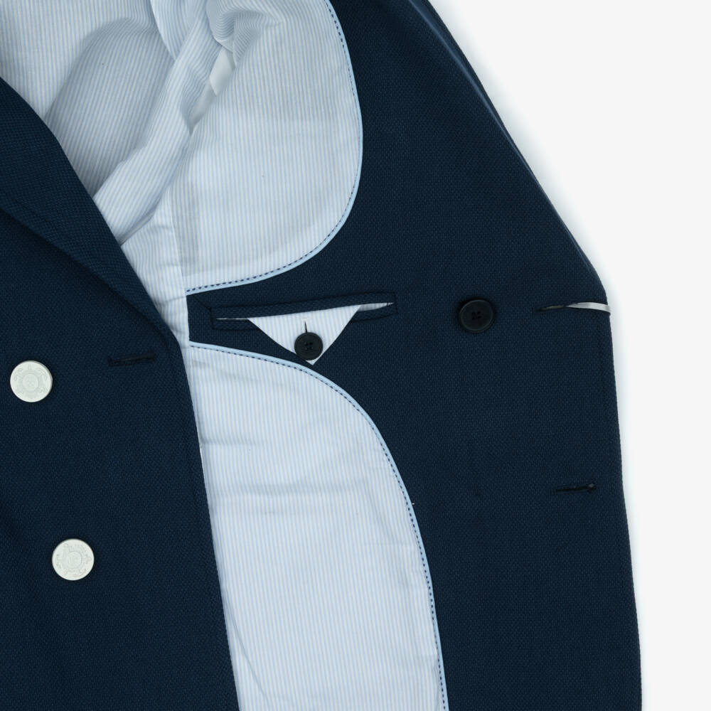 Varones One-Boys Navy Blue & Beige Double Breasted Suit | Childrensalon