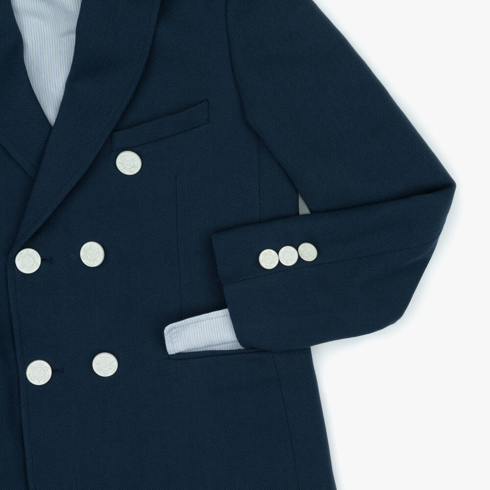 Varones One-Boys Navy Blue & Beige Double Breasted Suit | Childrensalon