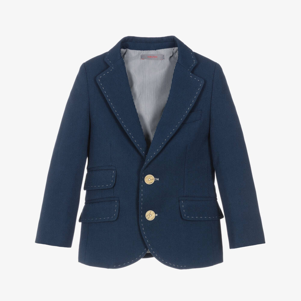 Varones One-Boys Navy Blue Blazer with Stitch Detailing | Childrensalon