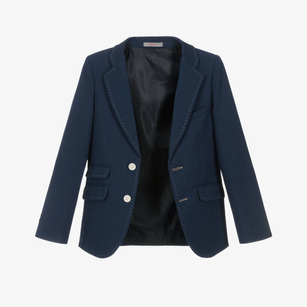 Varones One-Boys Navy Blue Blazer with Stitch Detailing | Childrensalon