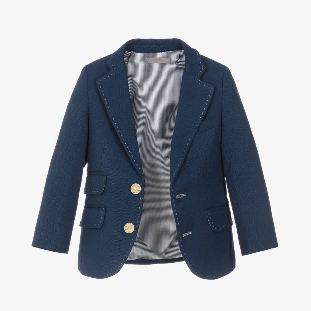 Varones One-Boys Navy Blue Blazer with Stitch Detailing | Childrensalon