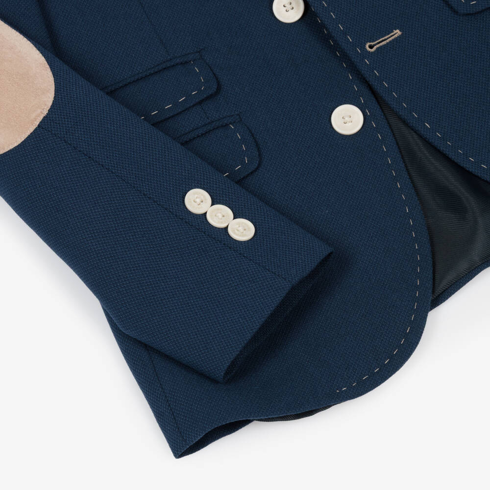 Varones One-Boys Navy Blue Blazer with Stitch Detailing | Childrensalon