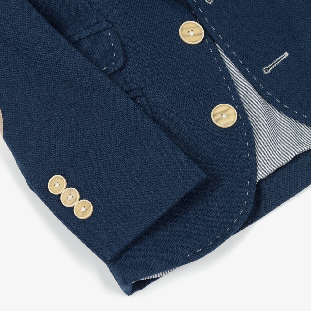 Varones One-Boys Navy Blue Blazer with Stitch Detailing | Childrensalon
