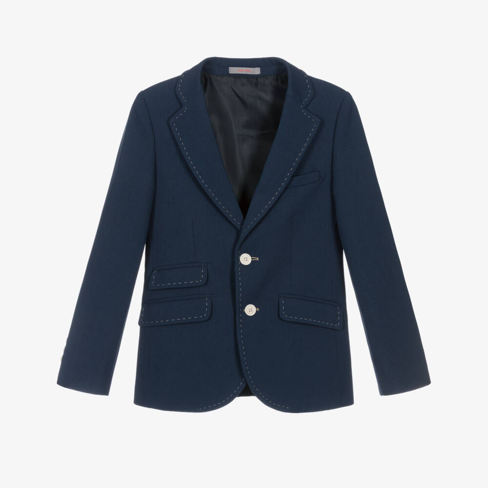 Varones One-Boys Navy Blue Blazer with Stitch Detailing | Childrensalon