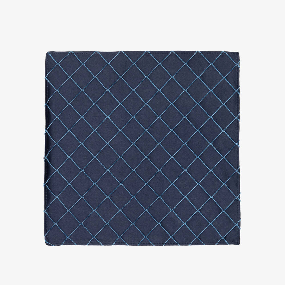 Varones One-Boys Navy Blue Check Pattern Pocket Square | Childrensalon