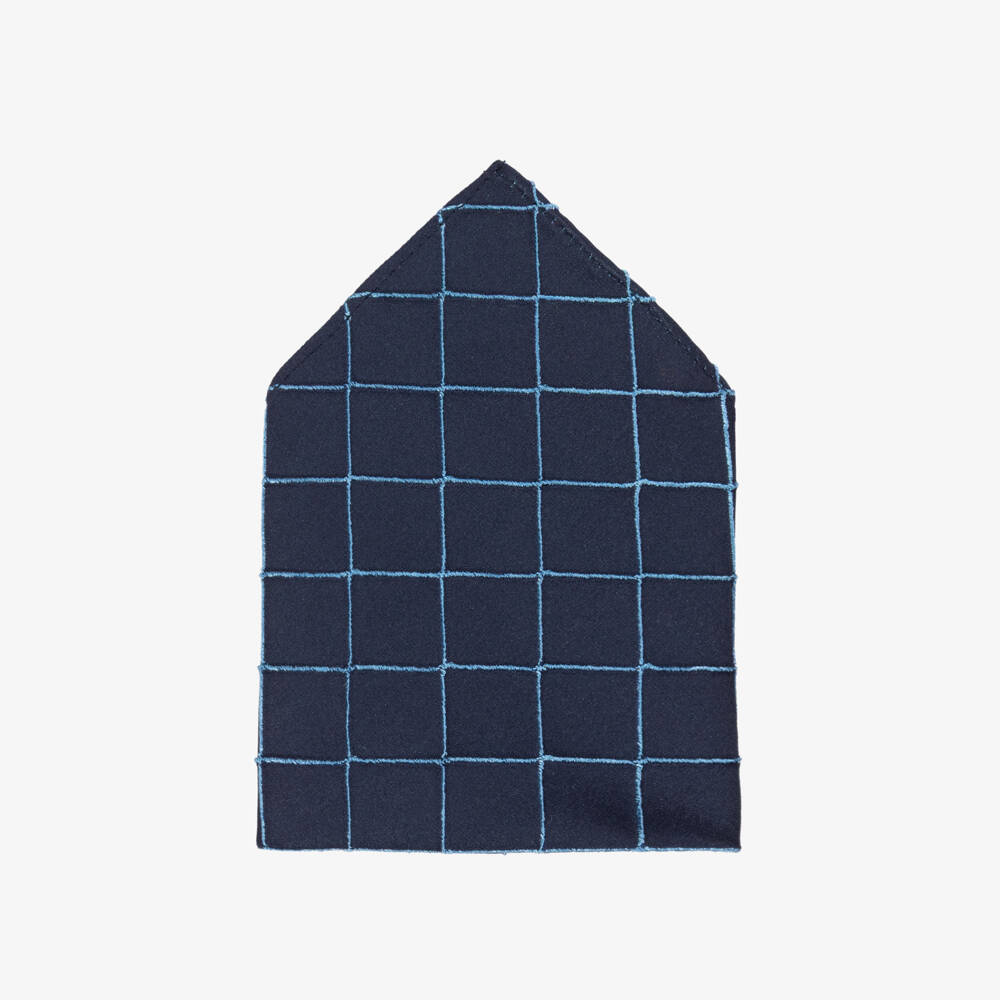 Varones One-Boys Navy Blue Check Pattern Pocket Square | Childrensalon