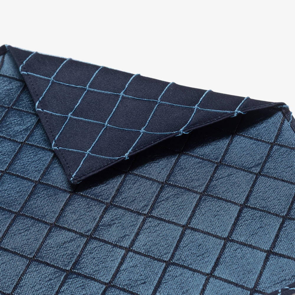 Varones One-Boys Navy Blue Check Pattern Pocket Square | Childrensalon