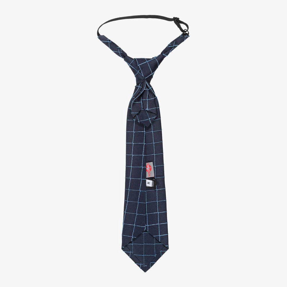 Varones One-Boys Navy Blue Check Pattern Tie | Childrensalon