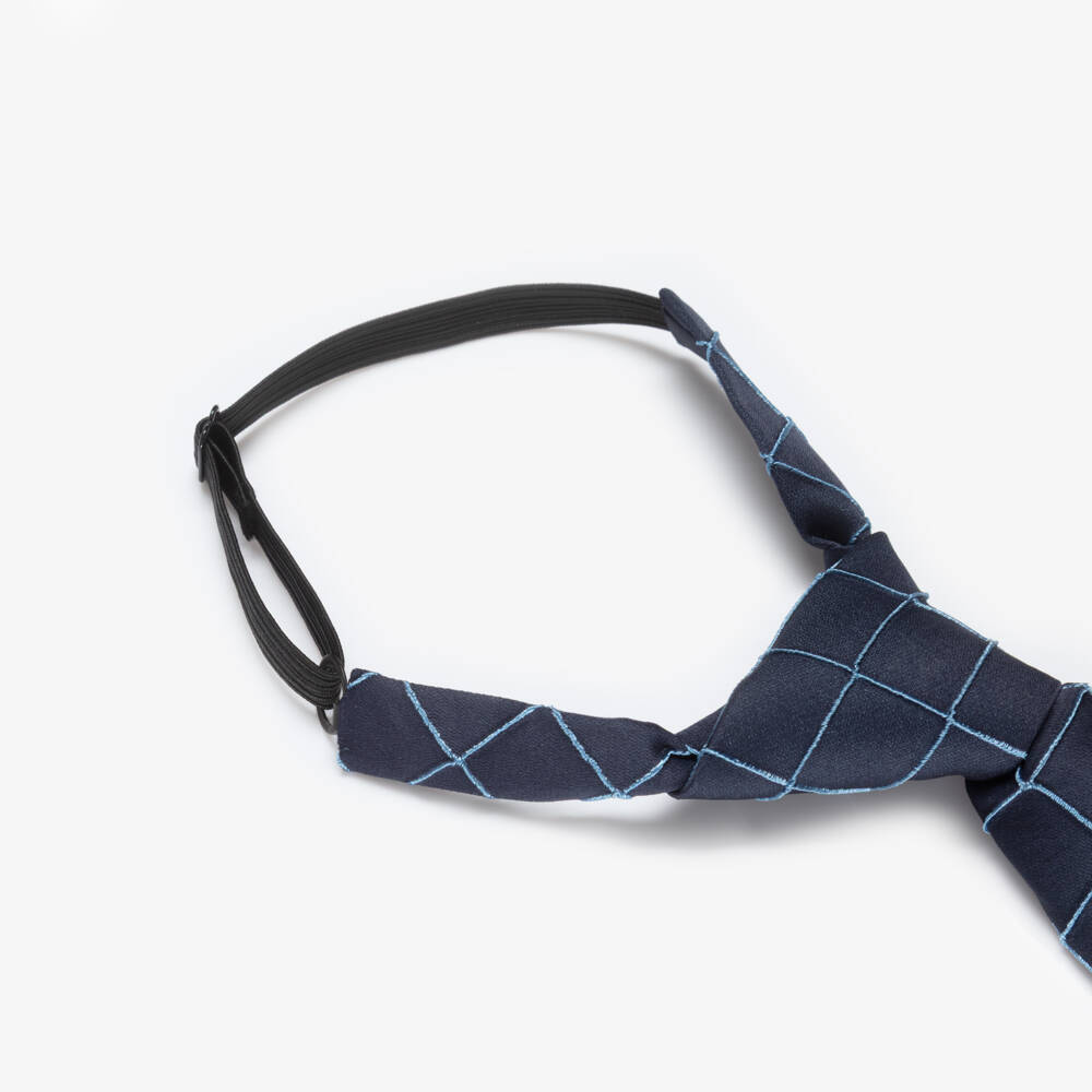 Varones One-Boys Navy Blue Check Pattern Tie | Childrensalon