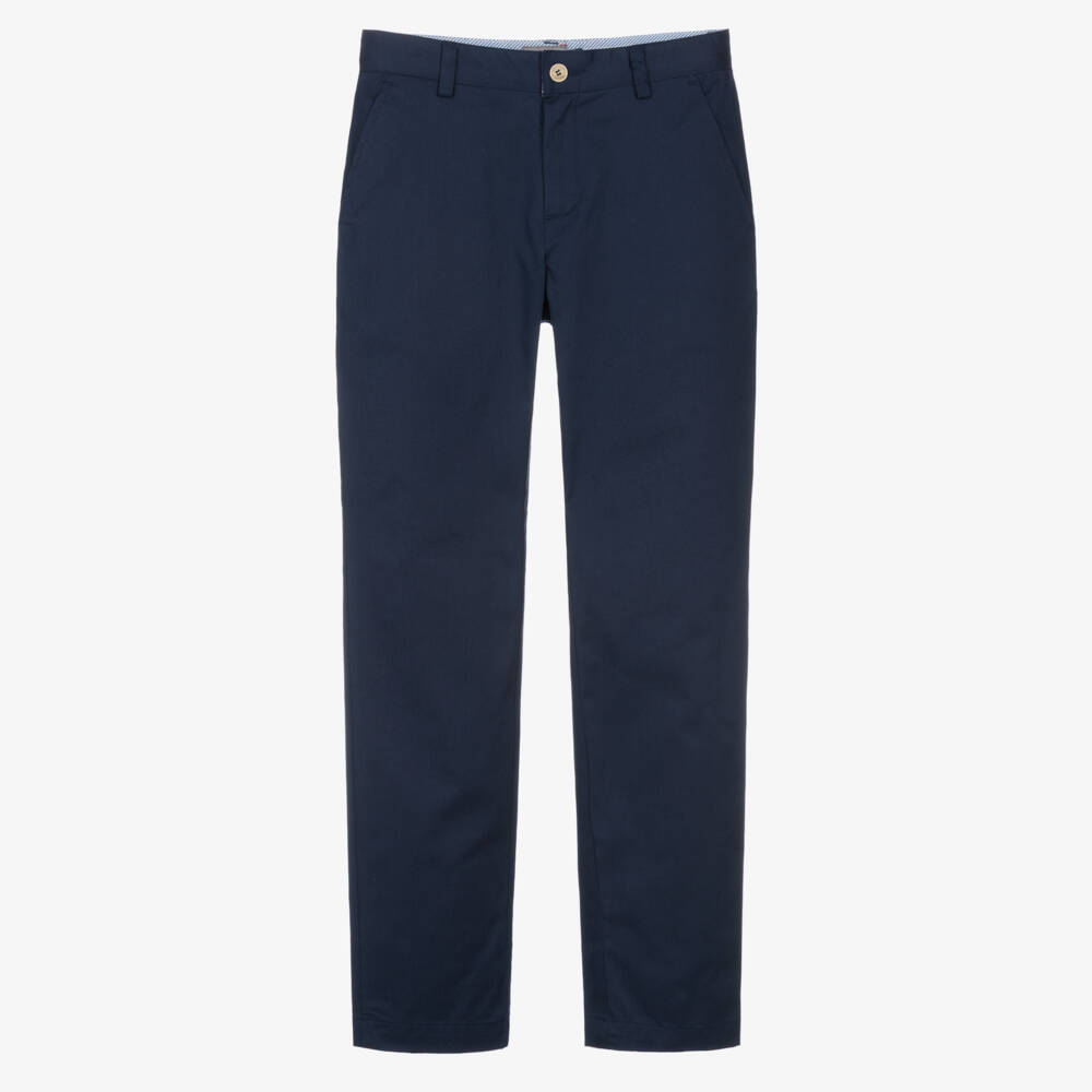Varones One-Boys Navy Blue Straight Leg Cotton Trousers | Childrensalon