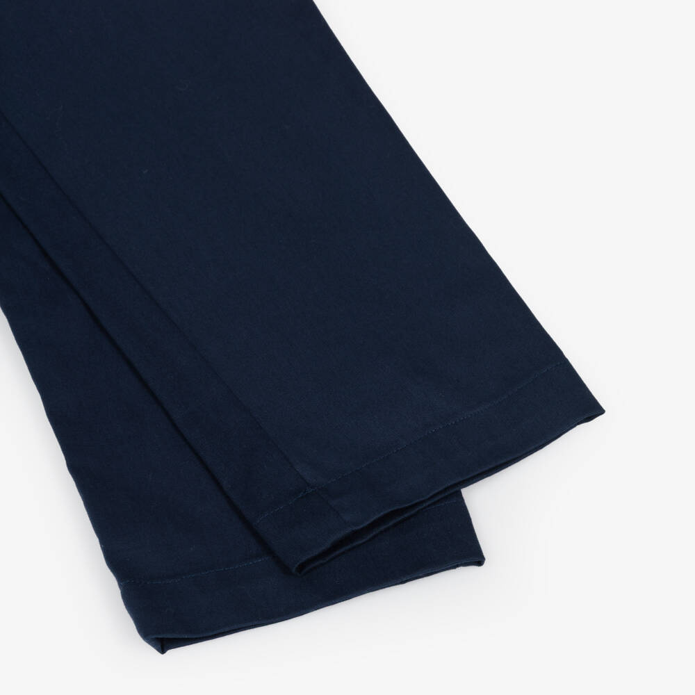 Varones One-Boys Navy Blue Straight Leg Cotton Trousers | Childrensalon