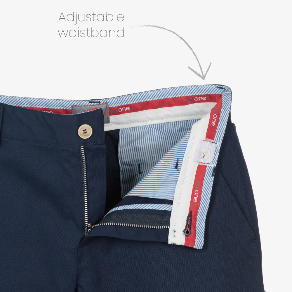 Varones One-Boys Navy Blue Straight Leg Cotton Trousers | Childrensalon
