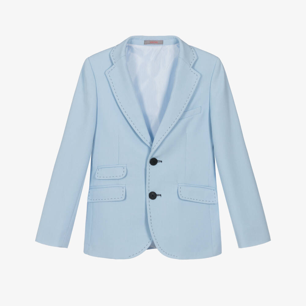 Varones One-Boys Sky Blue Blazer with Stitch Detailing | Childrensalon