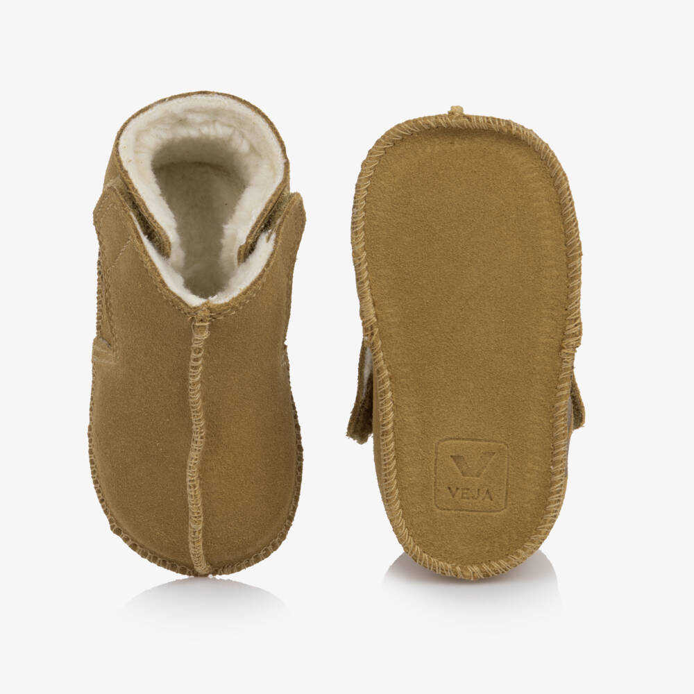 VEJA-Beige Orso Pre-Walker Booties in Suede Leather | Childrensalon