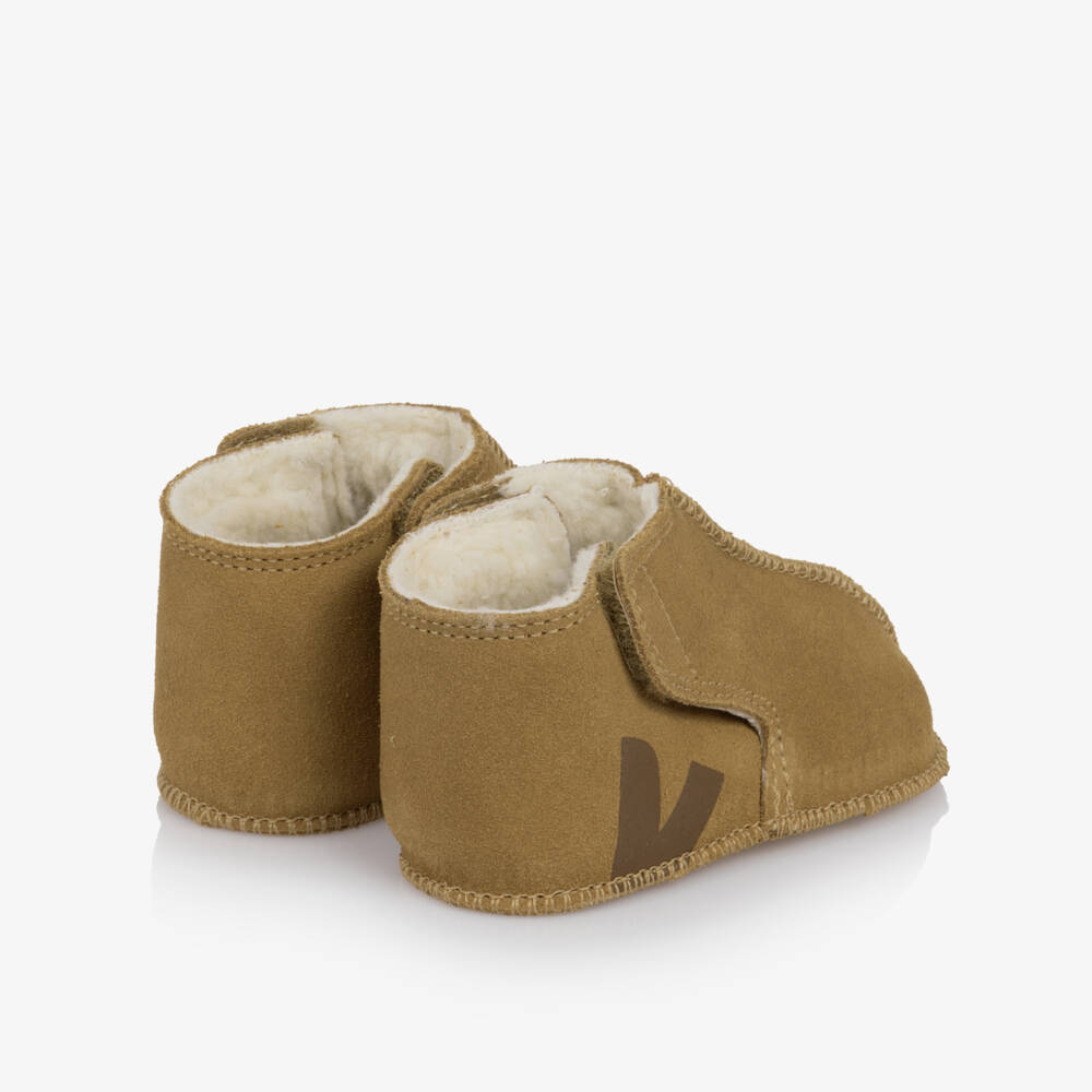 VEJA-Beige Orso Pre-Walker Booties in Suede Leather | Childrensalon