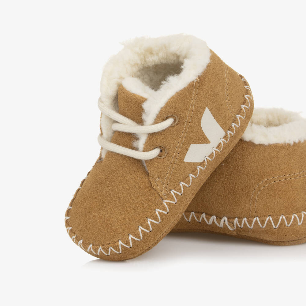 VEJA-Beige Suede Leather Pierre Pre-Walker Shoes | Childrensalon