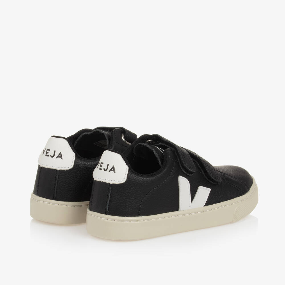 VEJA-Black & White Leather Esplar Trainers | Childrensalon