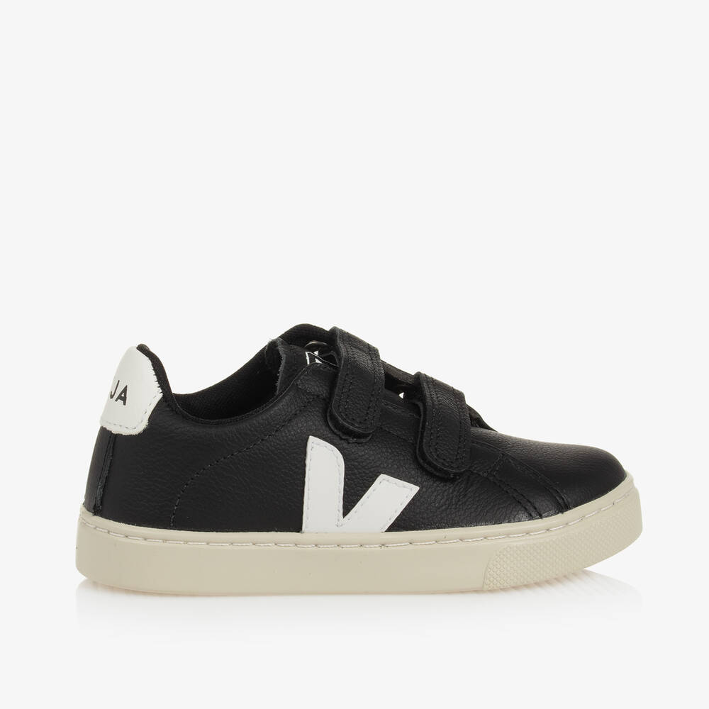 VEJA-Black & White Leather Esplar Trainers | Childrensalon