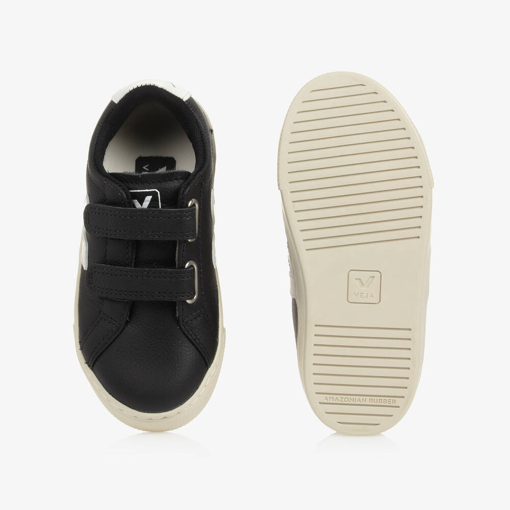 VEJA-Black & White Leather Esplar Trainers | Childrensalon