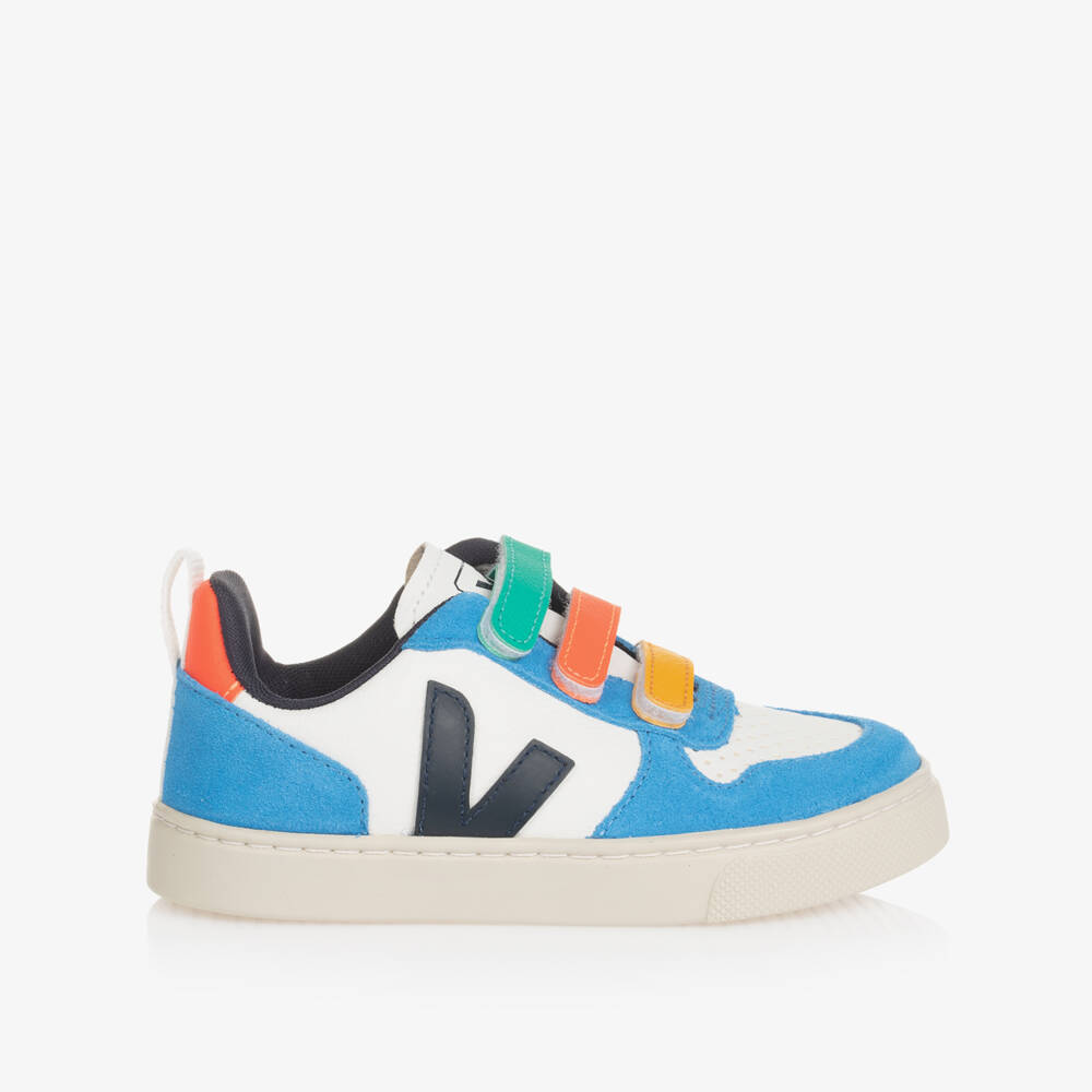 VEJA-Blue Leather & Black V-10 Trainers | Childrensalon