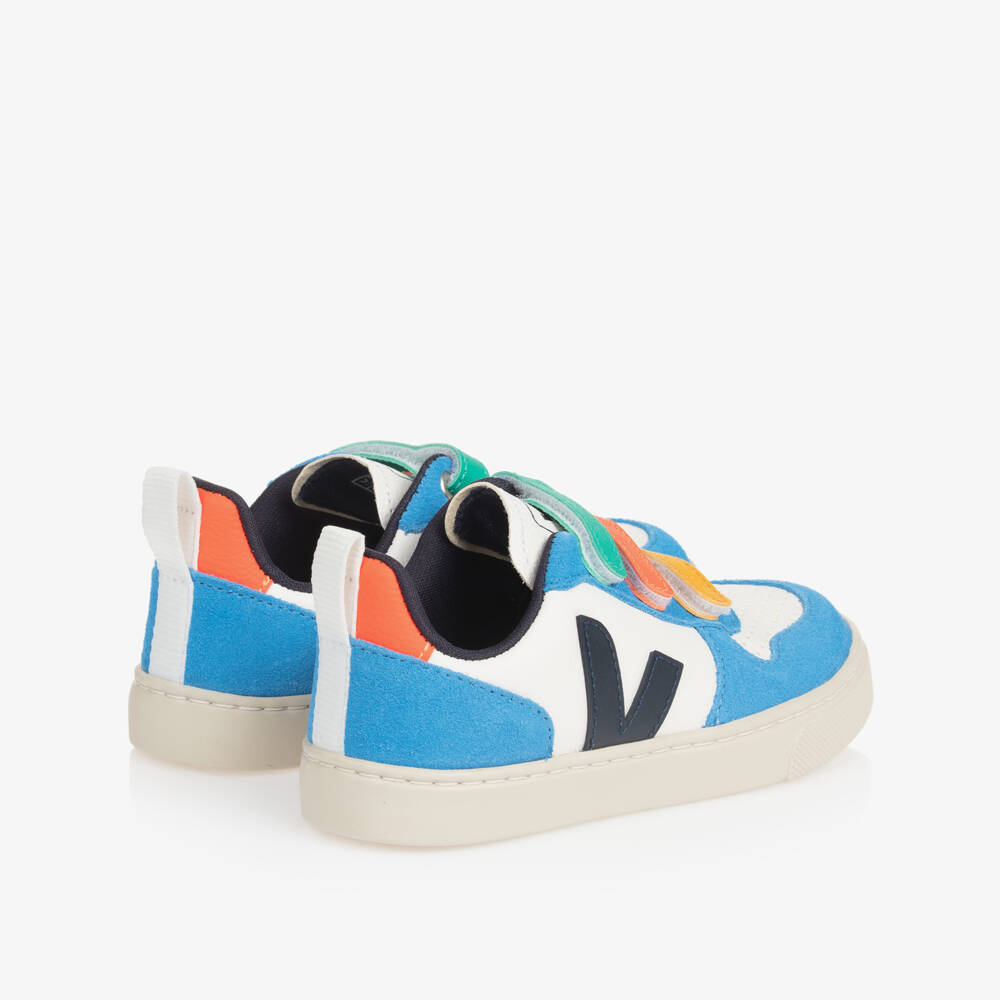 VEJA-Blue Leather & Black V-10 Trainers | Childrensalon