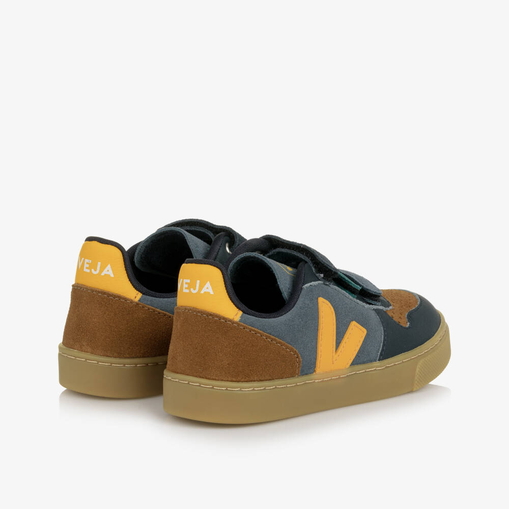 VEJA-Boys Blue, Brown & Yellow Suede Leather V-10 Trainers | Childrensalon