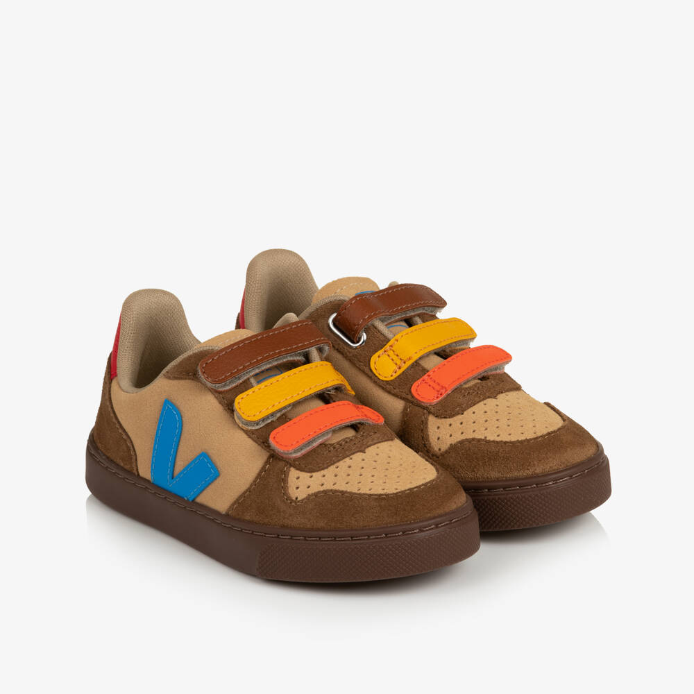 VEJA-Boys Brown & Blue V-10 Suede Trainers | Childrensalon