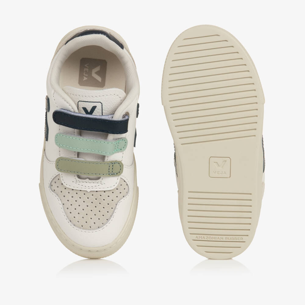 VEJA-Boys White & Blue V-10 Leather Trainers | Childrensalon